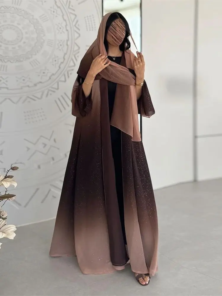 Ramadan Eid Shiny Open Robe Kimono Femmes Musulmane Abaya Dubai Muslim Modest Dress Islam Clothing Abayas For Women Kaftan