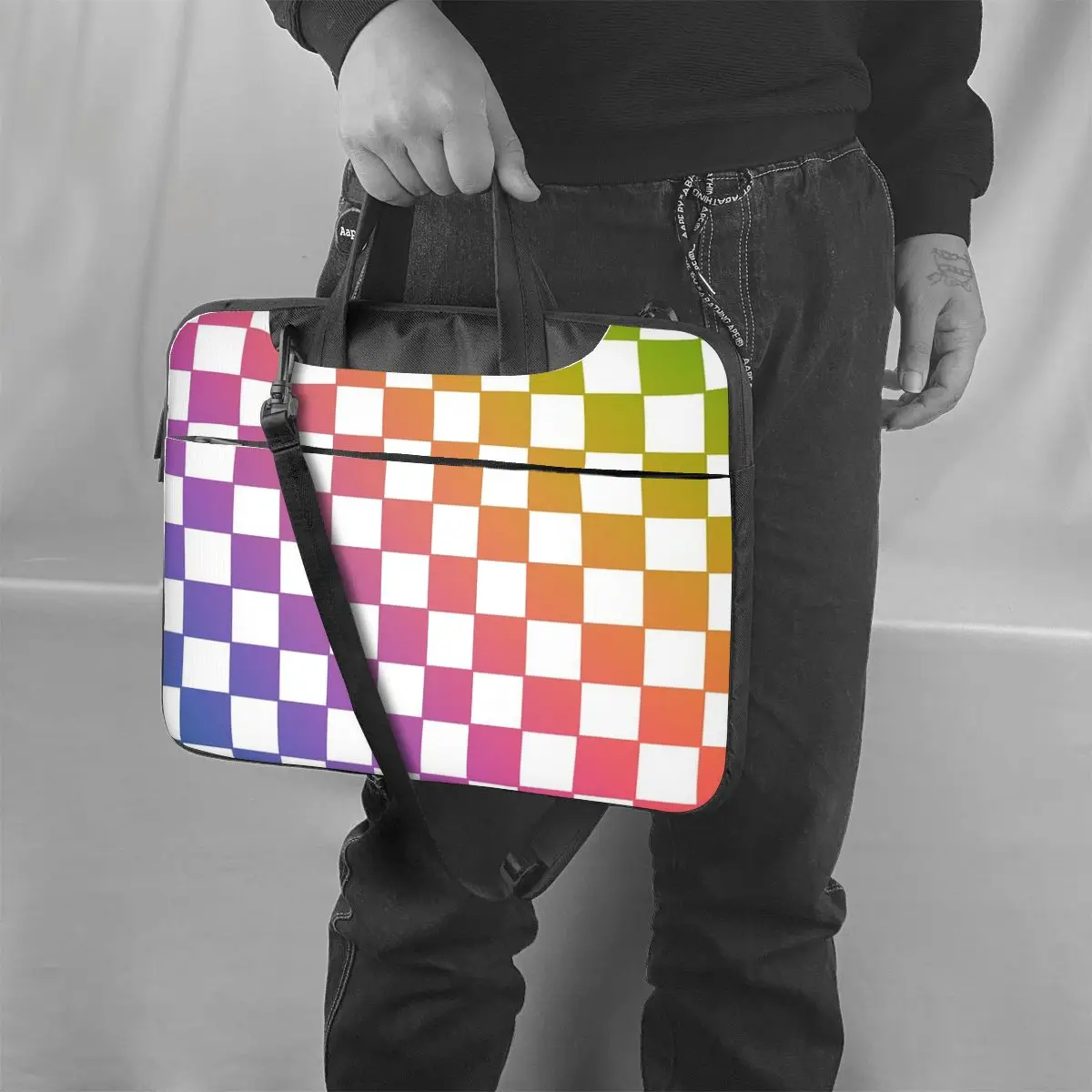 Checkered Rainbow 2 Laptop Bag Shockproof Case Computer Bag 13 14 15.6 Inch Crossbody Notebook Pouch For Macbook Pro Air