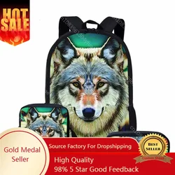 Custom Wolf 3D Print School Bag Set for Teenager Boys Girls Back Pack Children Kids Backpack Student Book Bags Schoolbag Bookbag