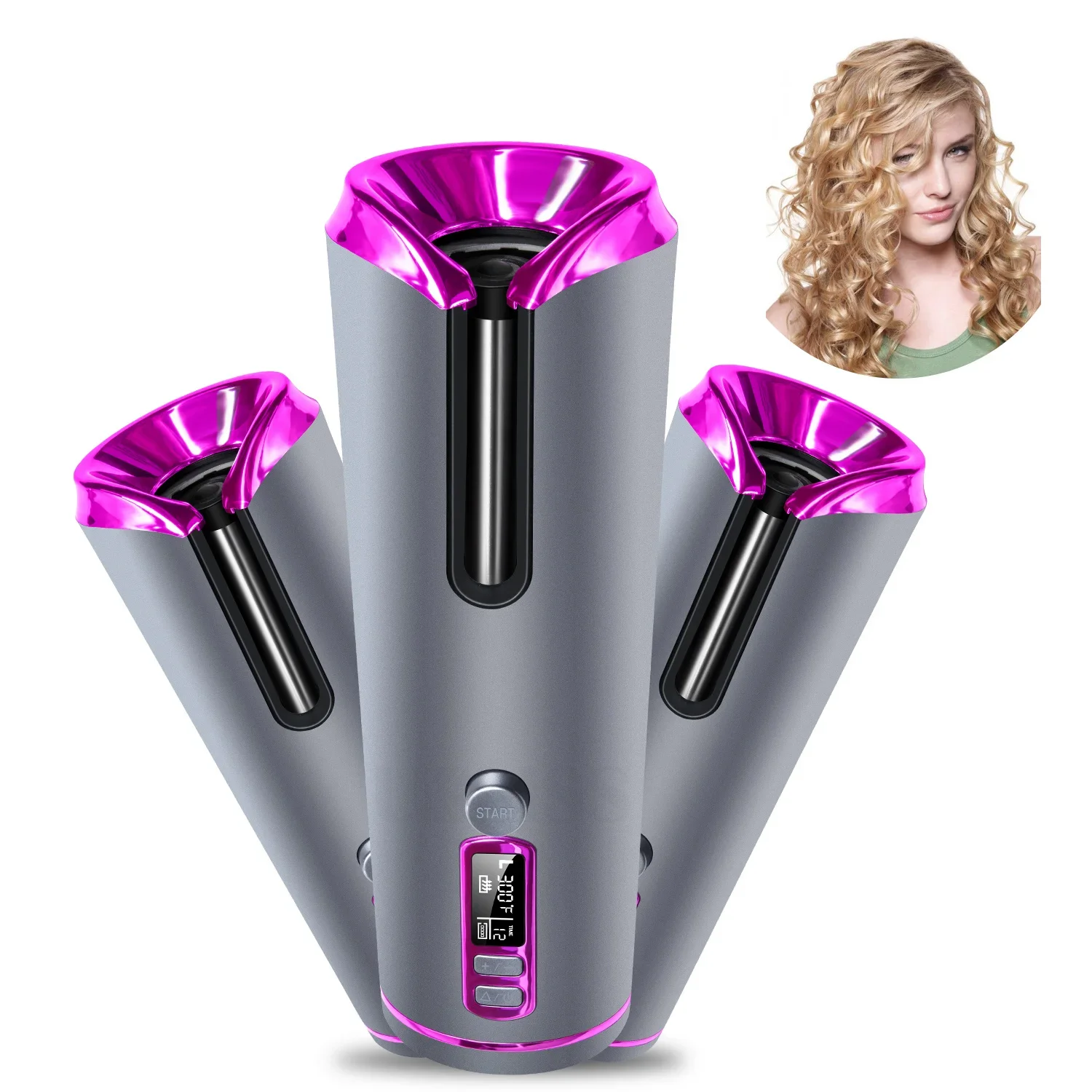 

Professional cordless hair curler automatic curling iron auto hair curler wireless LCD display USB rechargeable rotating curler