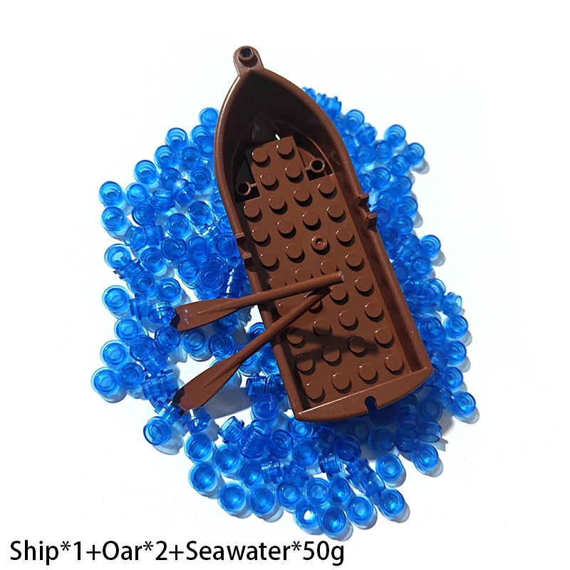 Compatibile con LEGO 2551 + 21301 MOC Building Blocks Giocattoli Barca in legno Remo Scena fai da teOceano trasparente Acqua di mare Mattoni