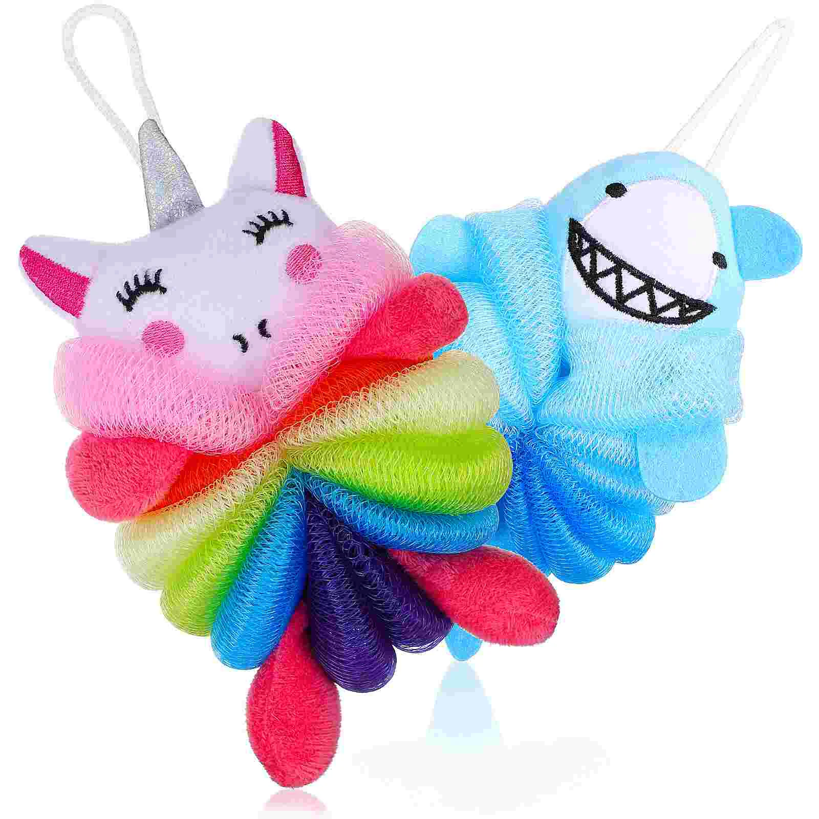 

2 Pcs Children's Bath Sponge Rose Unicorn Blue Shark Shower Body Wash Mesh Funny Loofah Pe Ball