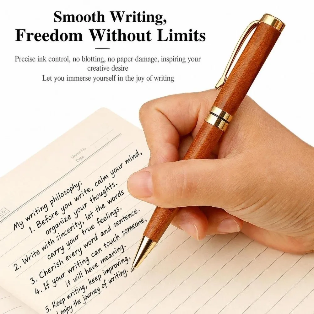 Portable Rotating Wooden Ballpoint Pen Solid Wood Metal Trim Gel Pen Writing Pen Gift