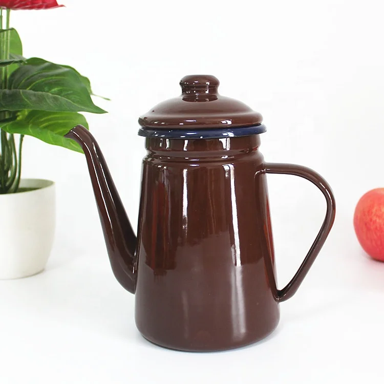 1.1 لتر غلاية شاي المينا إبريق قهوة وعاء أزرق عتيق مع نقاط بيضاء