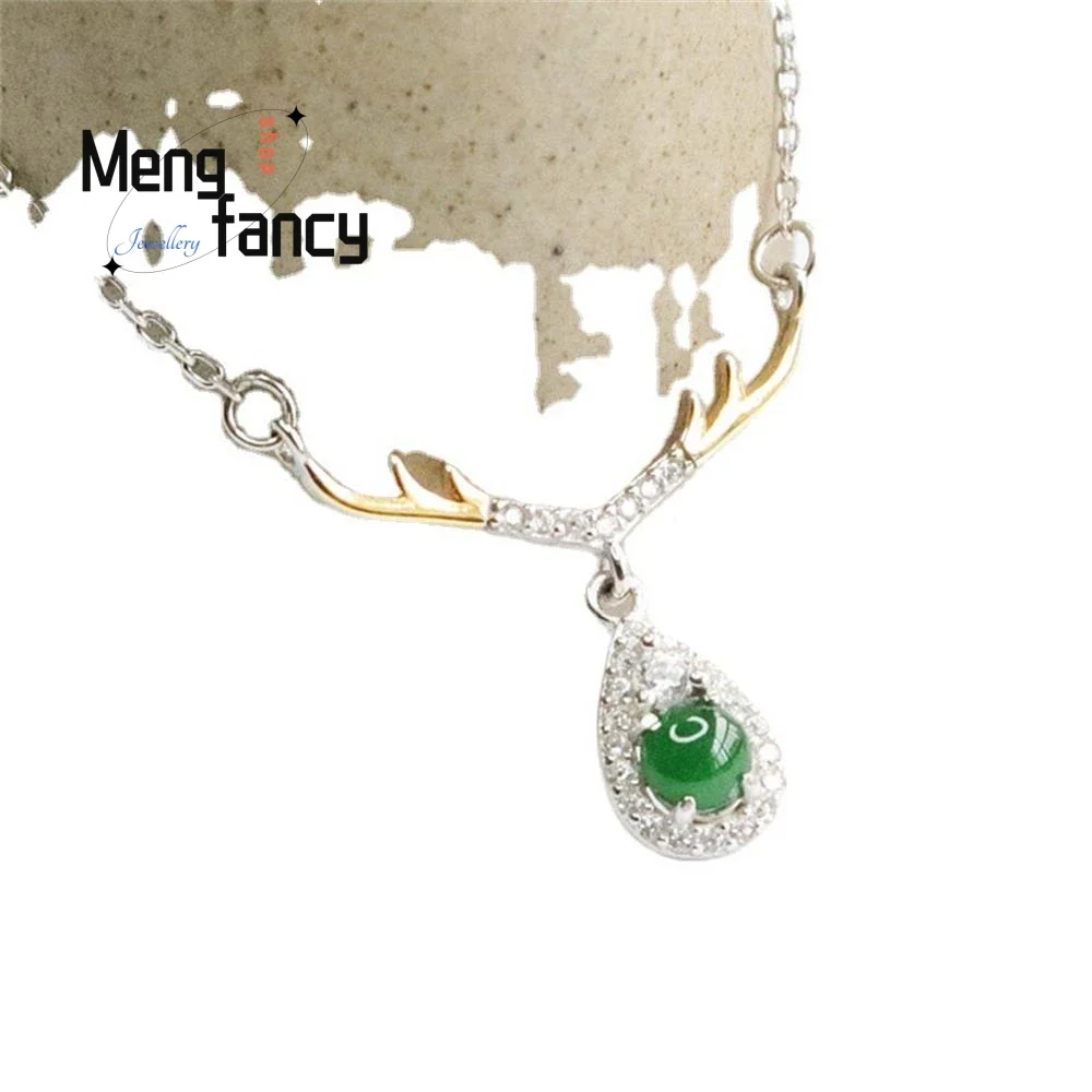 S925 Silver Lnlaid Natural Jadeite Ice Imperial Green All The Way To You Pendant Elegant Sexy Young Girls Luxury Quality Jewelry