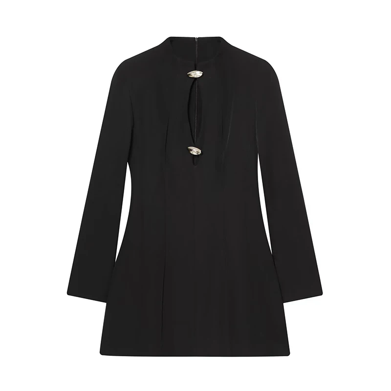 YENKYE European And American Style  Women New Fashionable Sexy Hollow Out Dress Long Sleeve Slim High Street Party Mini Dresses