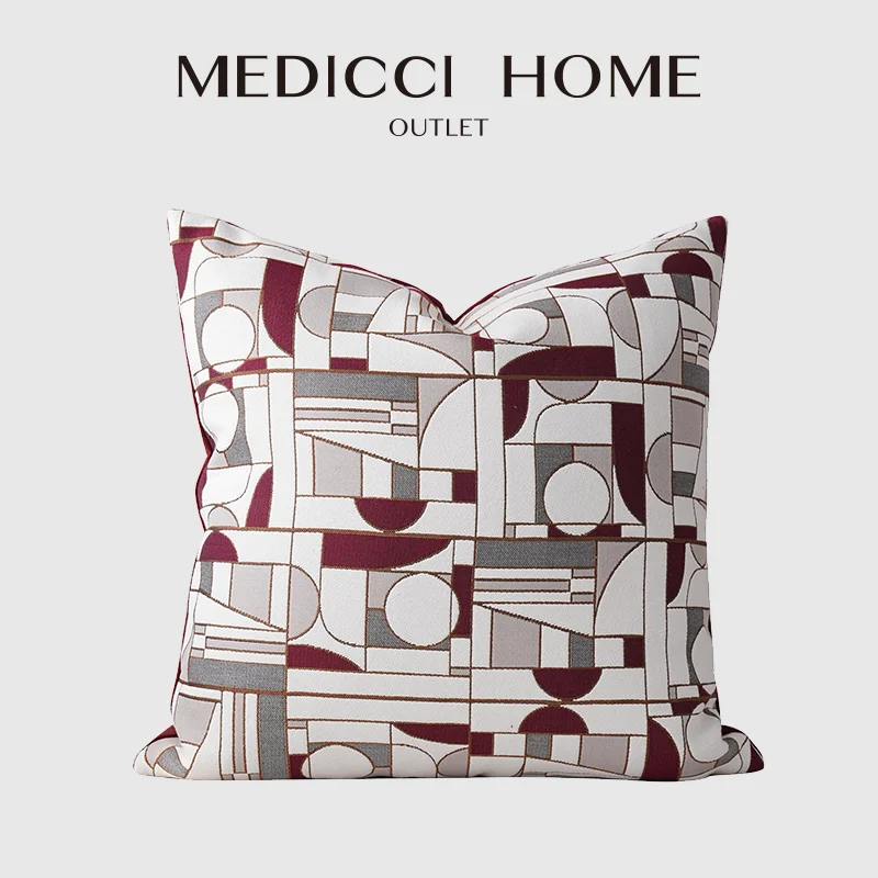Medicci Home Euphorie Cubiste Stylish Abstract Geometric Throw Pillow Cover Sunset GeoDream Cushion Case Burgundy And Gray Tones