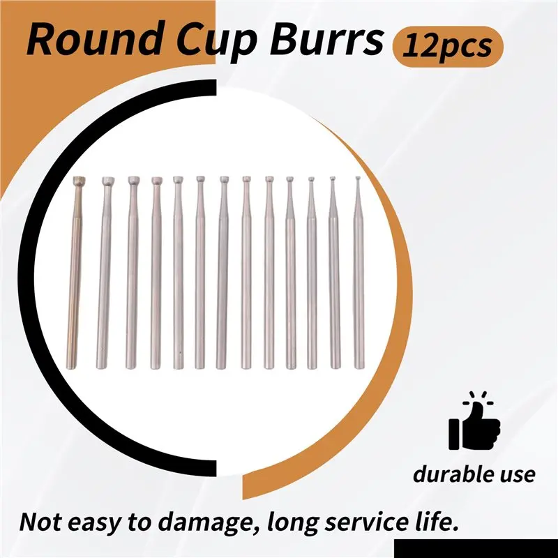 J1UL1N 12 Pcs Round Cup Burr Set, 3/32Inch Shank Wire Rounder Bits Jewelry Carving Bits (0.8-3.0Mm)