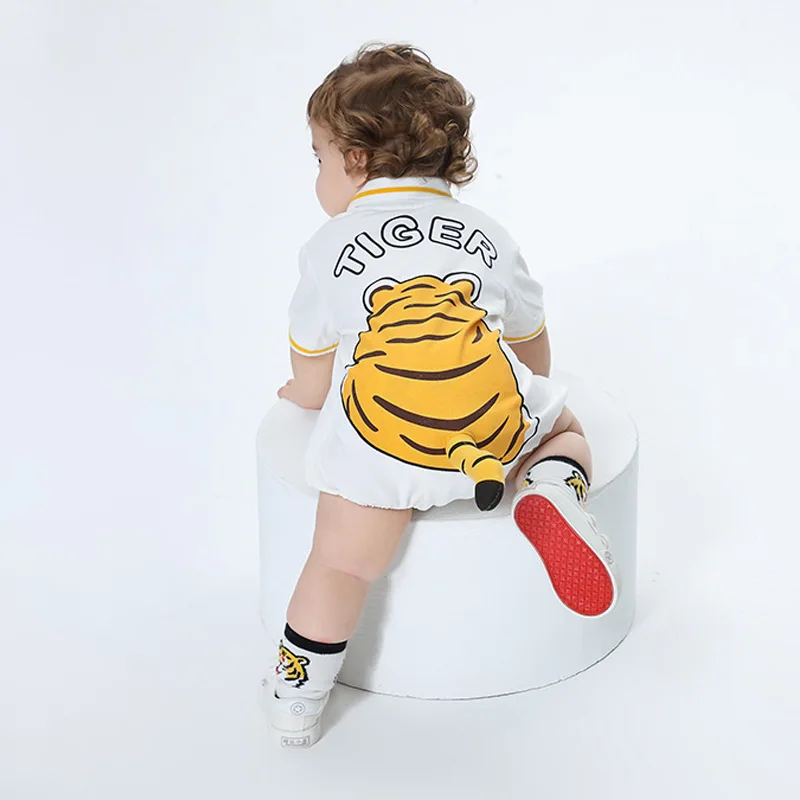 Kawaii Tiger Baby Clothes Girls Boys Bodysuit Summer Newborn Romper Cute Tail Kids Baby Toddler Infant Polo Jumpsuits