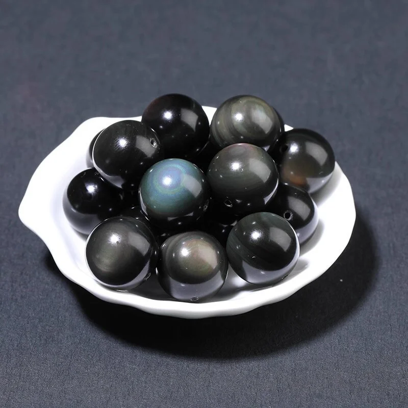5A Smooth Natural Stone Beads Black Obsidian Round Loose Spacer For Jewelry Making DIY Charm Bracelets Necklace Accessories 15" view 3