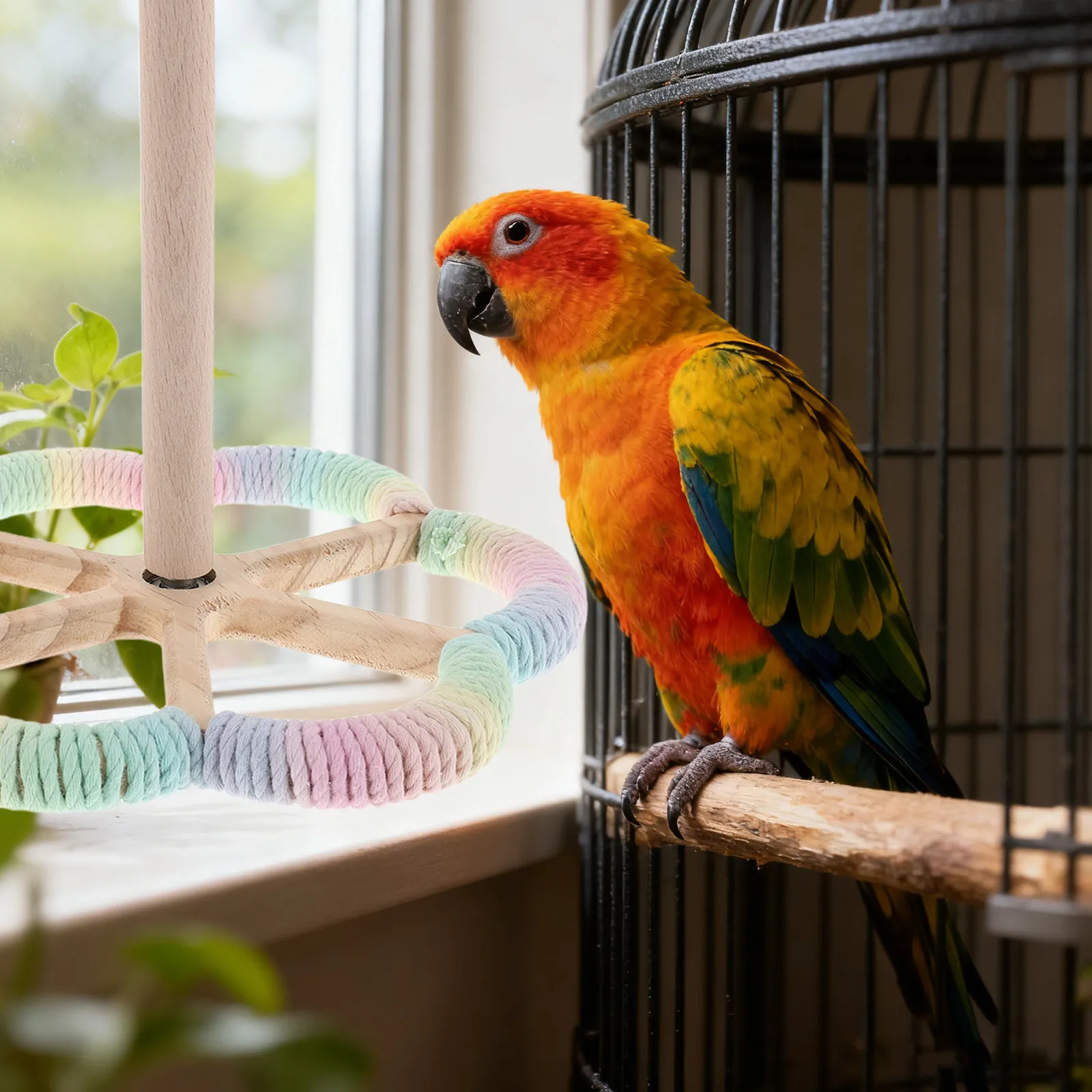 Natural Rotating Parrot Perch Stand Bird Cage Accessories Perch Wooden Parrot Grinding Cockatiel Parakeet