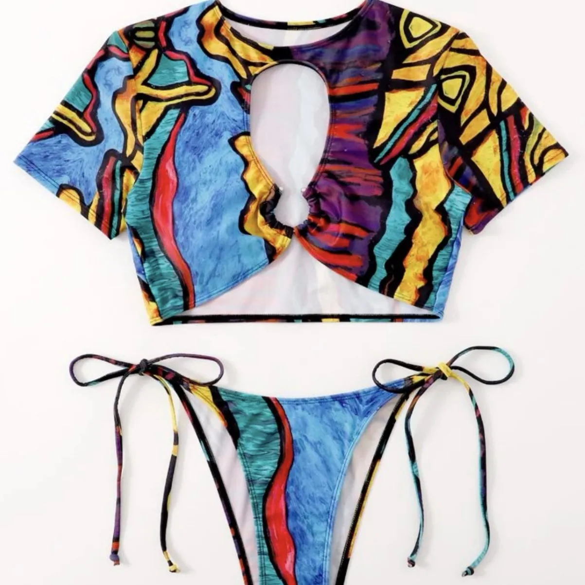 Maillot de bain bikini squelette fendu imprimé