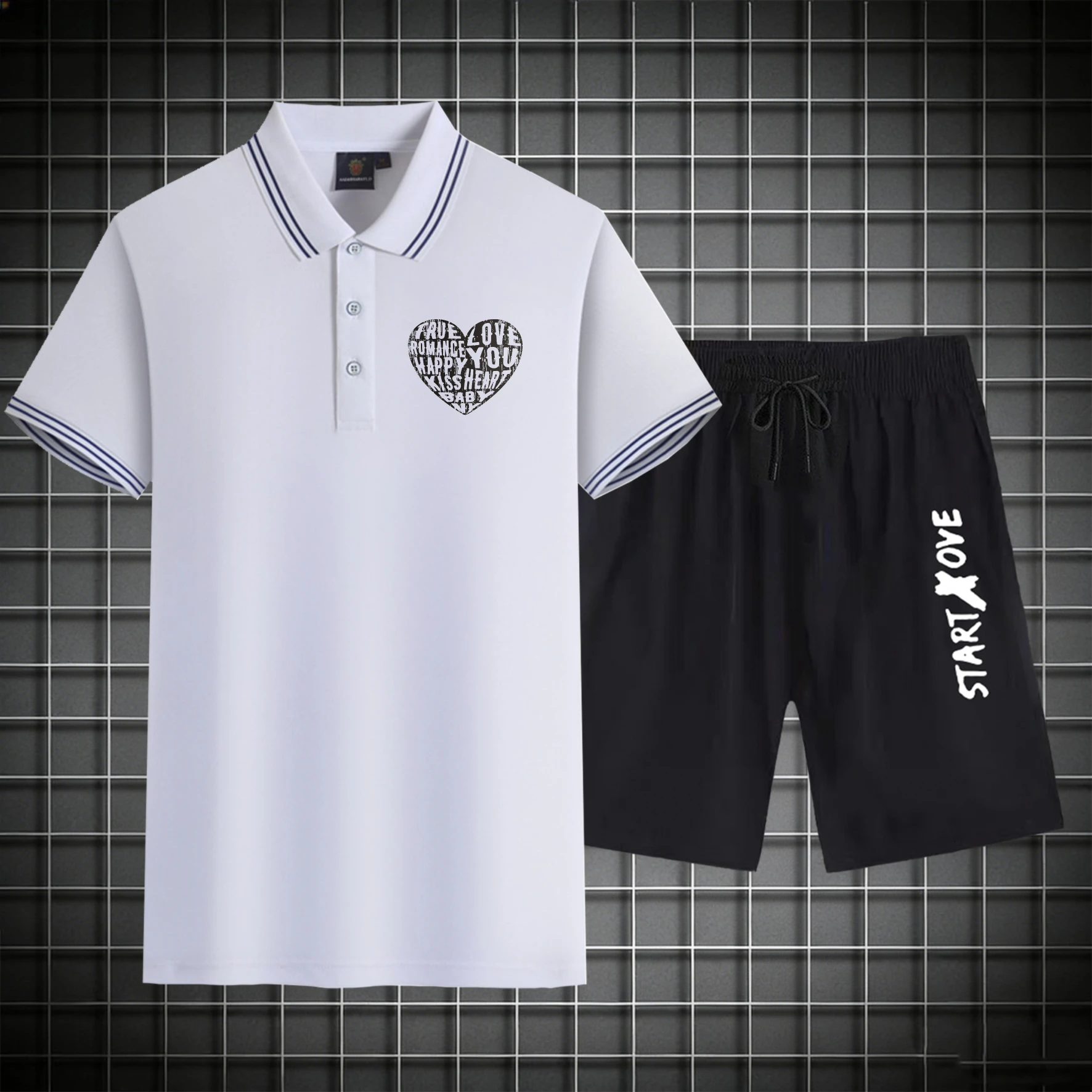 

men's Polos sets 2026 Summer Printed Polyester Graphic Y2k tracksuits clothing set Short sleeve sets for men men's chandals