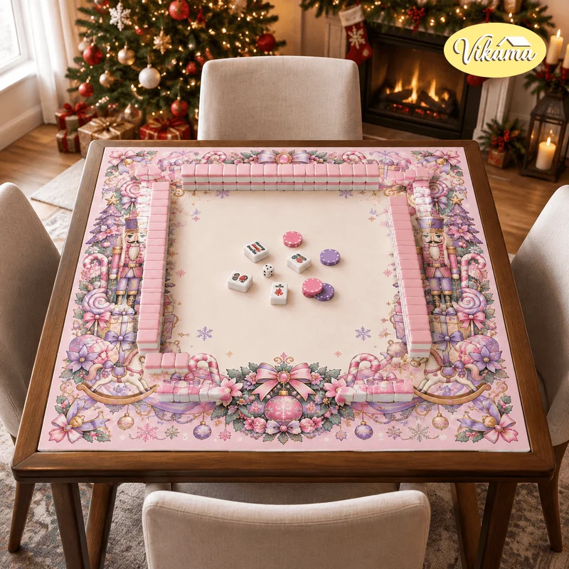 Christmas Pink Nutcracker Mahjong Table Mat Non Slip Washable Game Mat for Living Room Family Game Night Holiday Gift