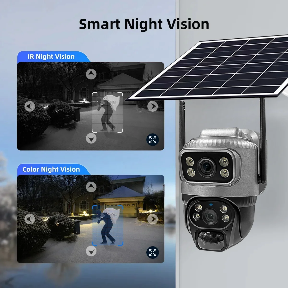 Solar-4G-Kamera für den Außenbereich, kabellos, 8 MP, Dual-Screen-Sicherheitsmonitor 360 ° Vorschau PIR Auto Tracking Smart Home Drahtlose CCTV-Kamera – Detail 12