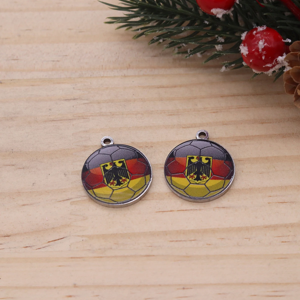 2PCS Germany Flag Soccer Charms Stainless Steel Pendant Accessories, DIY Jewelry Making Findings for Necklace Earrings Keychain