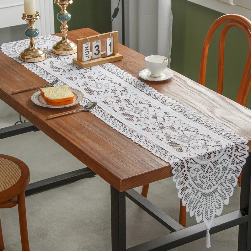 

1PCS new warp knitted lace tassel table flag home decoration dining table cloth table flag decoration