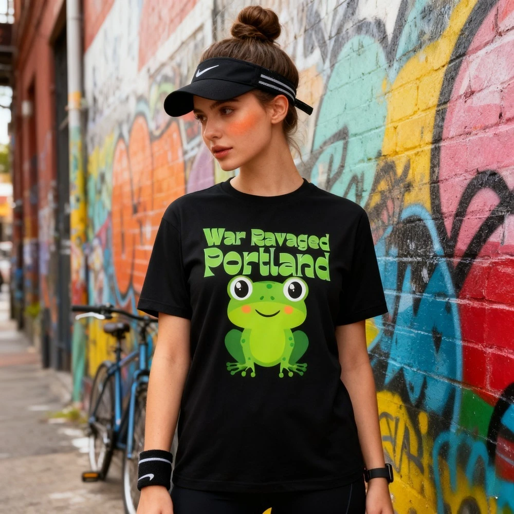 War Ravaged Portland T-Shirt Funny Cute Frog Subtle Protest Shirt Sarcastic Political Humor Clothing Men Women Casual Cotton Tee