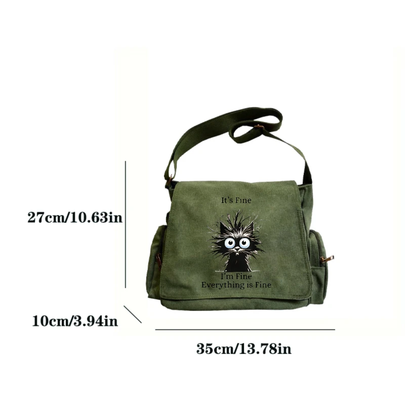 Women's Bag Men's Shoulder Bag Crossbody Bag Messenger Bag Laptop Bag Canvas Quirky Cat Print Large view 6