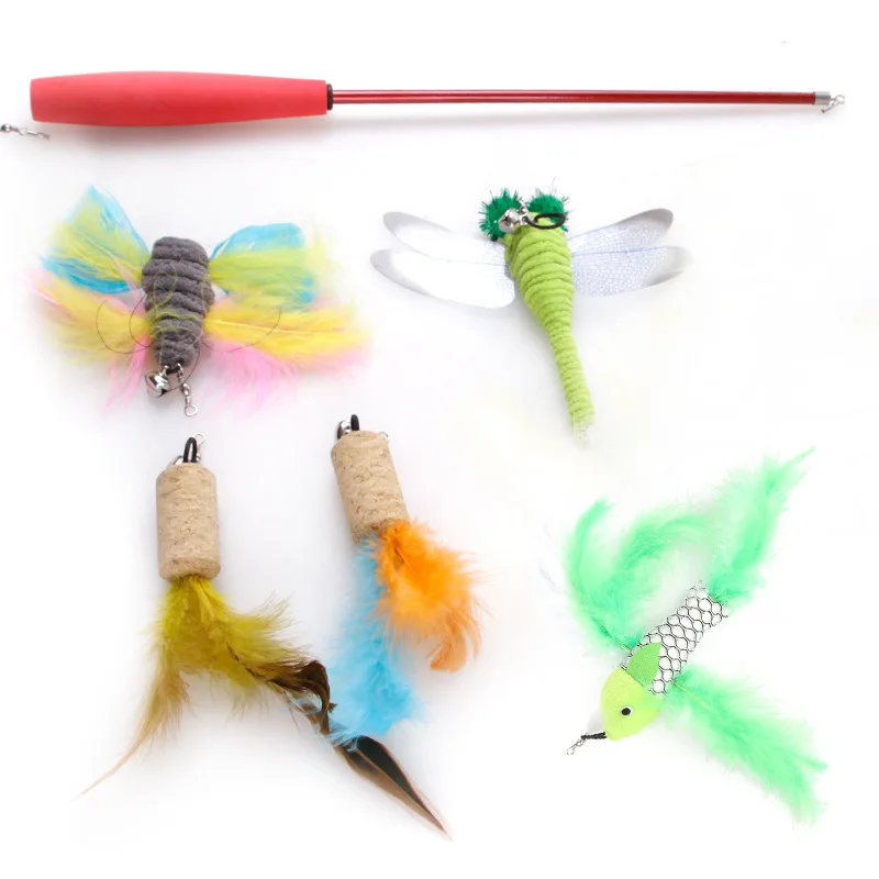 

Replacement Cat Feather Toy Cat Stick With Bell Cat Feather Teaser Wand Pet Kitten Interactive Toy Retractable Rod Cat Supplies