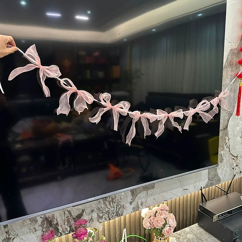 Pink Bowknot Banner Hanging Pendant Garlands For Girls Princess Party Decor Baby Shower Wedding Background Outdoor Gadget