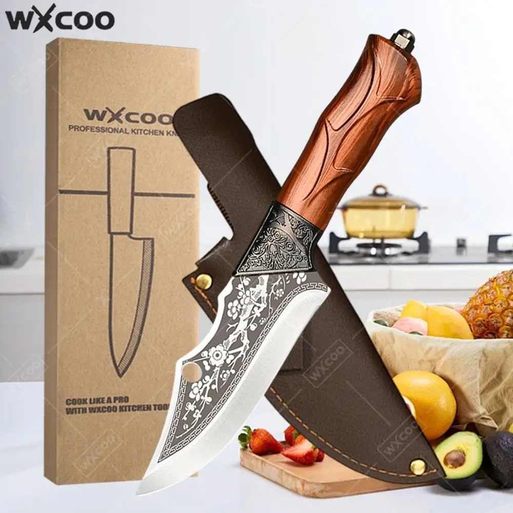 WXCOO Meat Cleaver Kitchen Knife Household Vegetable Slicing Fruit Knife with Cover Hand Forged Cooking Cutter Tool for Kitchen
