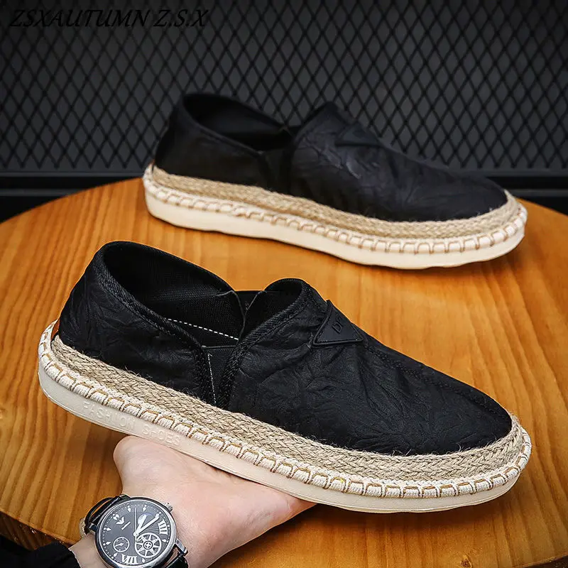 

2025 Old Beijing Cloth Shoes Men's Summer Breathable Linen Ice Silk Canvas Shoes Fashion Casual Lazy Men's Slip-on Shoes