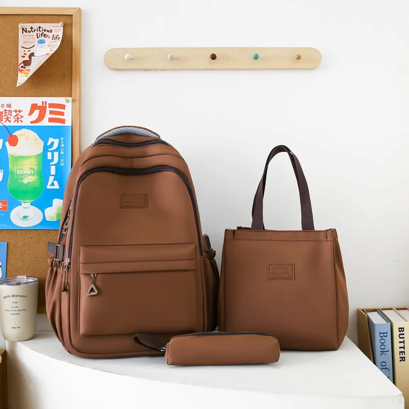 3pcs Korean Style Backpack Set Lightweight Nylon Student Bag Large Capacity Laptop Rucksack Casual Tote Pencil Pouch Teen Girls