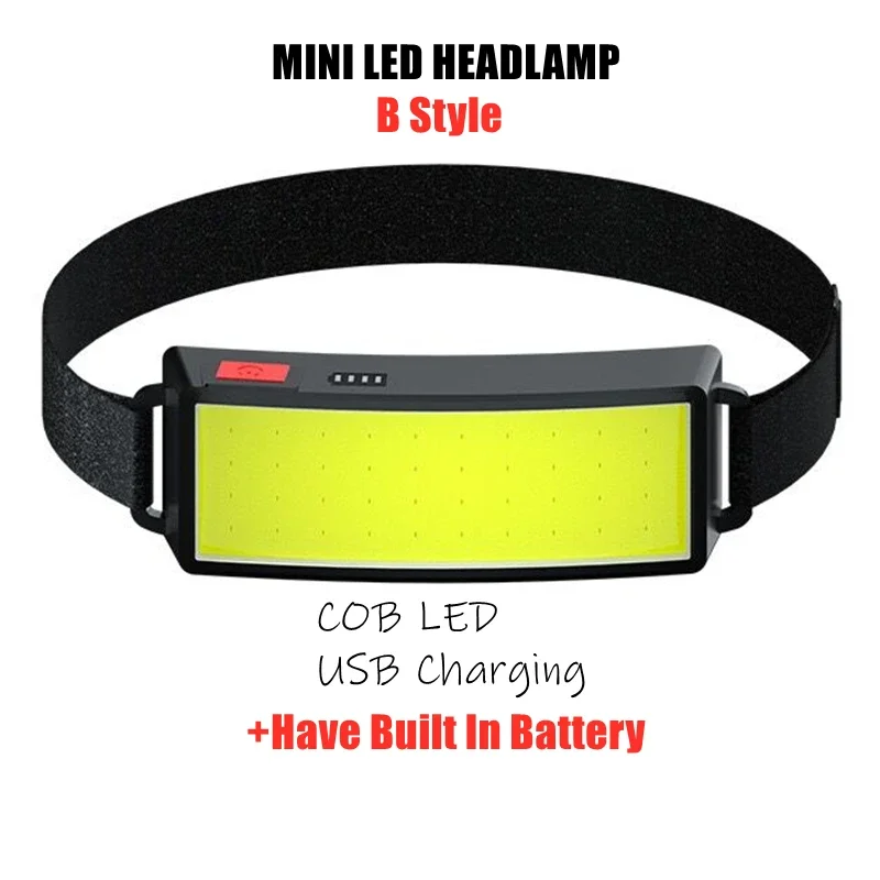 Strong Light Headlamp Portable Mini COB LED Headlight with Built-in Battery Flashlight USB Rechargeable Head Lamp Hiking Torch