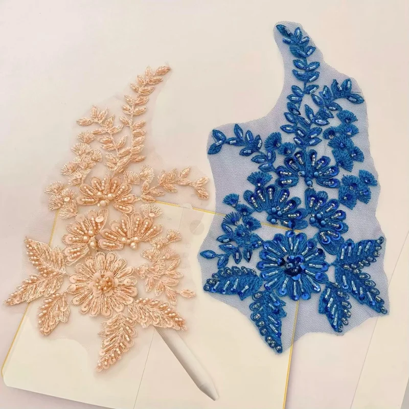 1 Pair Price Wedding Accessories 13x24cm Heavy Sequin Bead Appliques DIY Craft Materials For Stage Performance And Host Costumes