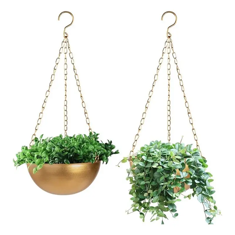 

A67P-Large Gold Hanging Planter With Drainage, Semi-Circle Hanging Plant Holder For Indoor Plants, Lightweightceiling Basin