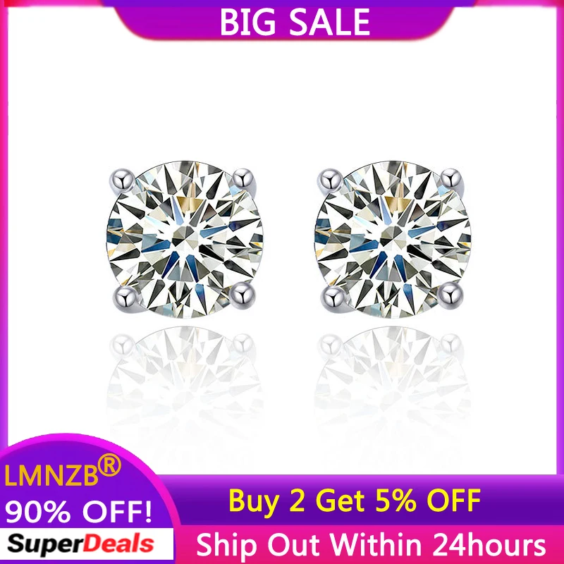 With Certificates Original 925 Silver Needle Earrings Solitaire 1ct/2ct Zirconia Diamant Stud Earring Women's Classic Jewelry