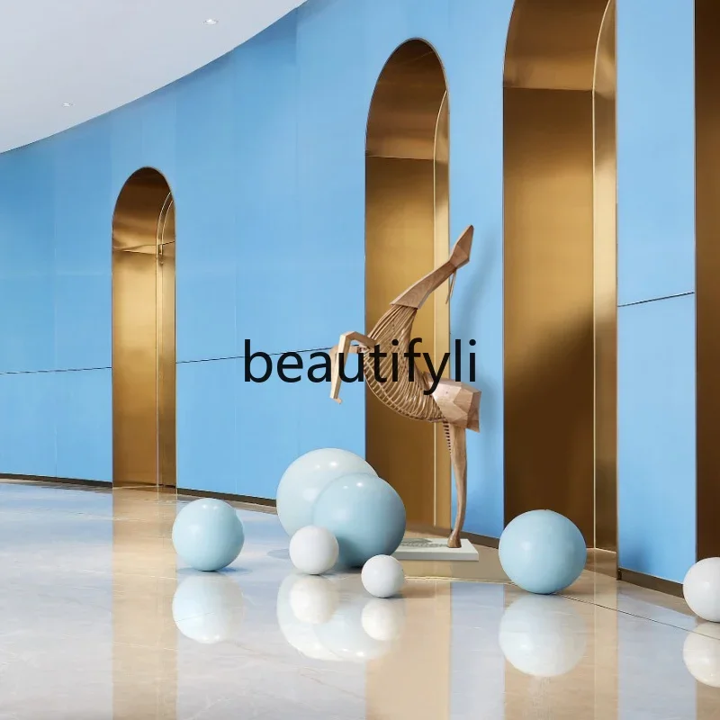 Asmt51 ss نحت الخشب هندسية الغزلان الطابق زخرفة فندق اللوبي مبيعات مكتب لينة الديكور كبير مجردة النحت Installati #4