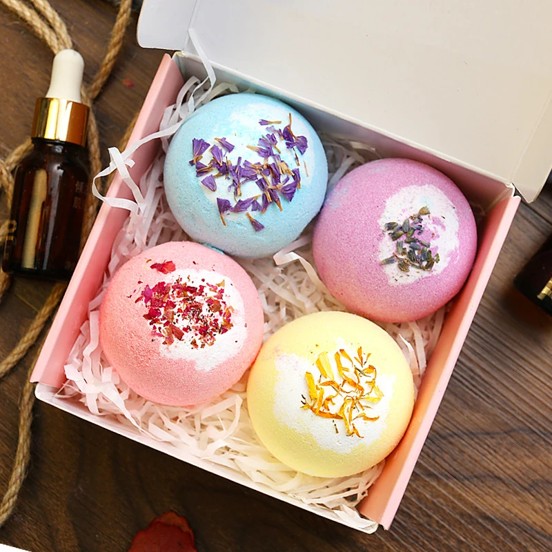 

4Pcs Bath Bomb Gift Set Essential Oils Relaxing Spa Bath Stress Relief Moisturize Bubble Bathbombs Birthday Valentines Christmas