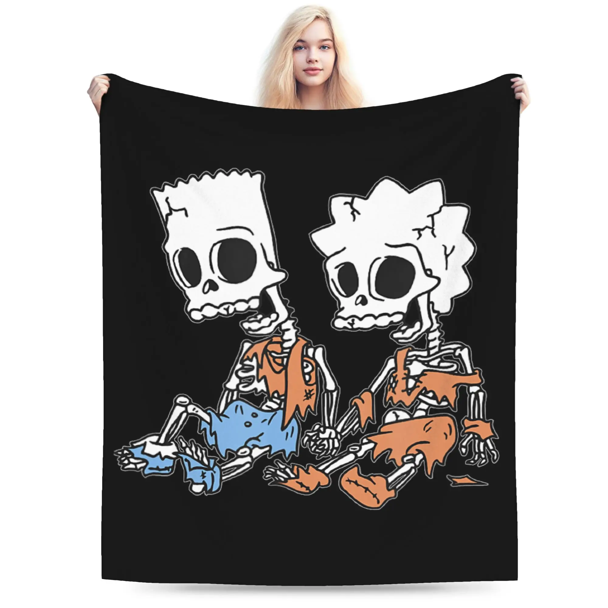 The Simpson Bart & Lisa Skeletons Blanket Fleece Spring Autumn Ultra-Soft Throw Blanket for Bedding Outdoor Rug Piece