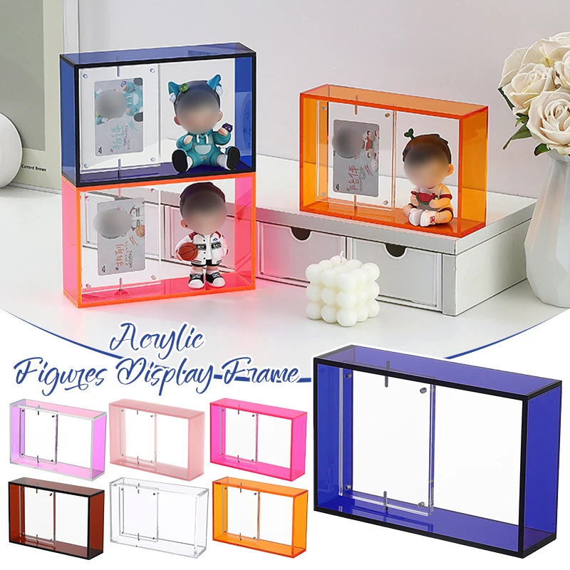

Acrylic Display Frame Desktop Rack With Card Holder Collectibles Showcase Display Stand For Figures Small Doll Dispaly Shelf