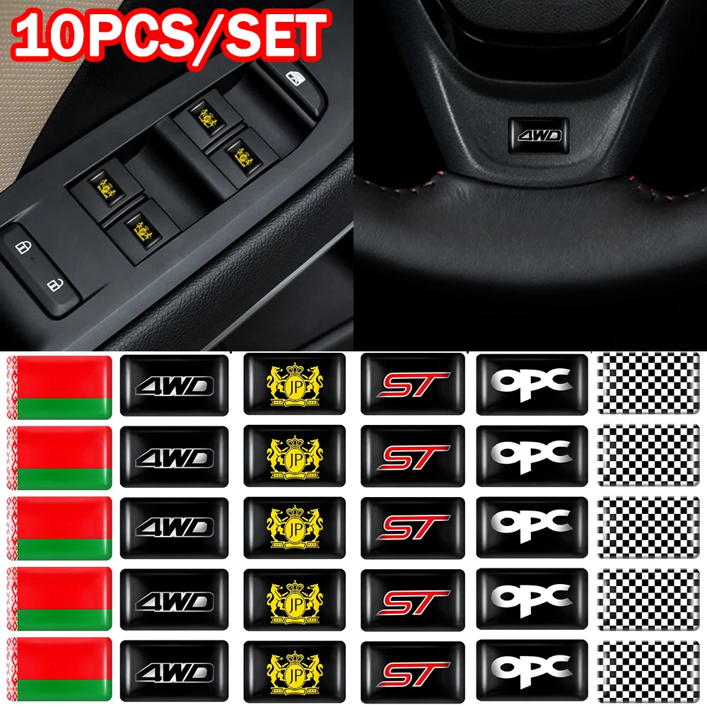 10PCS Steering Wheel 3D Epoxy Car Styling Accessorie for Mitsubishi Ralliart Opel OPC Jaguar Daihatsu Car Interior Decor Sticker