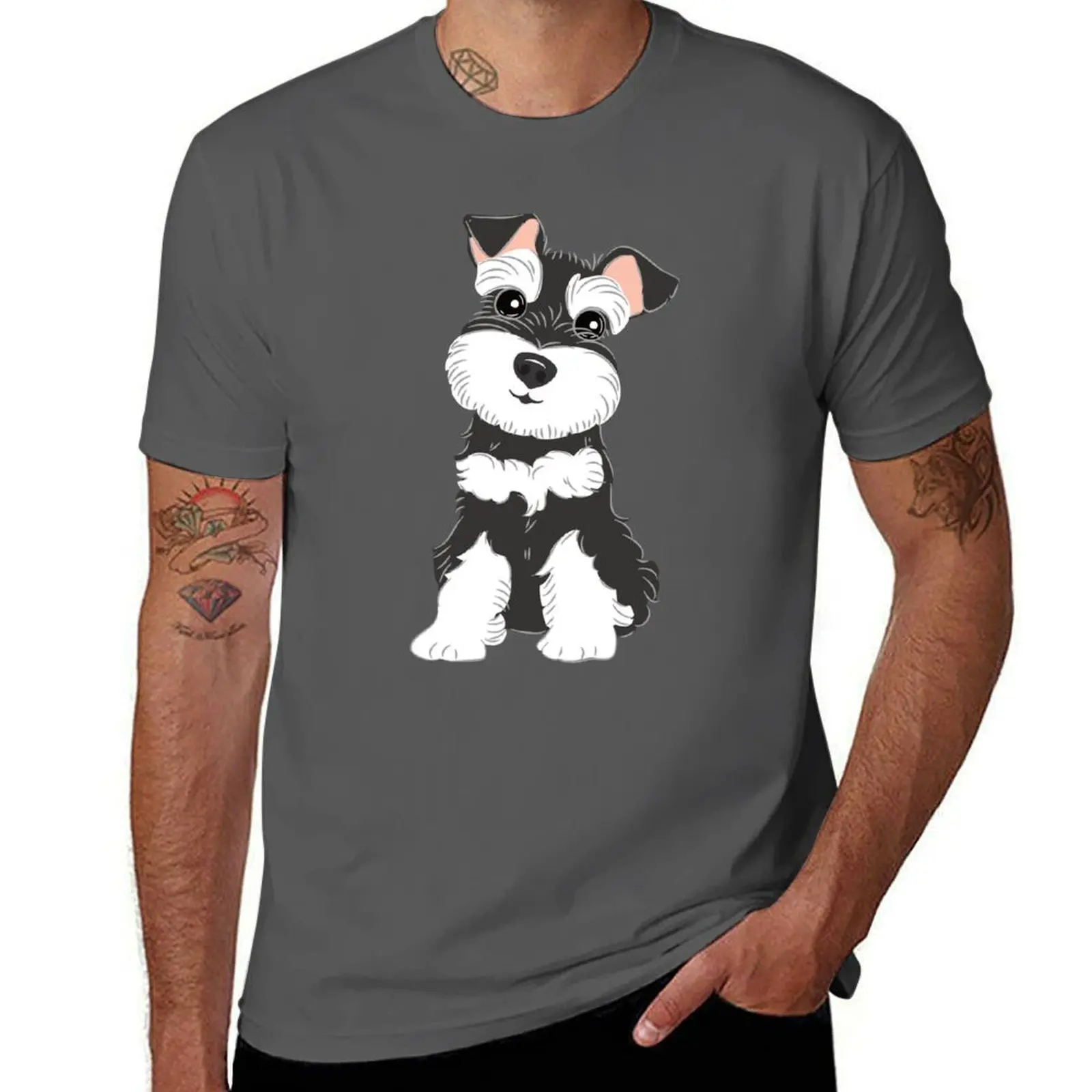 Love Black and White Miniature Schnauzer T-Shirt cotton man t-shirts tshirts personalised mens workout shirts