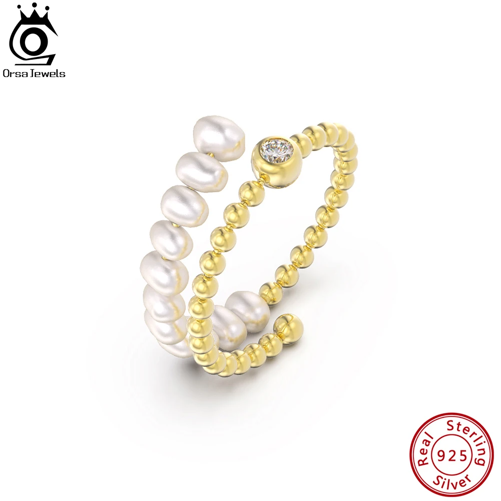 

ORSA JEWELS богемные 925 пробы серебряные пресноводные жемчужные кольца для женщин регулируемые жемчужные CZ Открытые Кольца юбилейные подарки GPR12