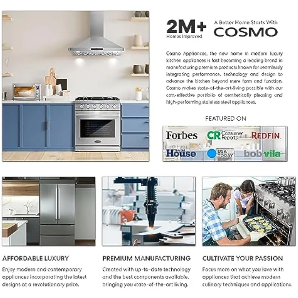 COSMO-COS-QB48 Under Cabinet, 48 em Ductless Gama Hood Conversível, 500 CFM