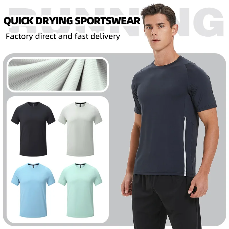 Men Fitness Clothes  Ice Silk Quick Drying Sportswear Suit Short Sleeve Sports T-shirt Shorts Running Tracksuit Gym Training Set