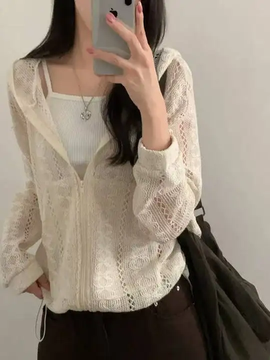 Faionable Gestrickter Kapuzenpullover mit Reißverschluss für Damen, lockere Passform, Polyesterfaser, lang, Sve irt, koreanischer Stil, schick, vielseitiger Sinn für Design