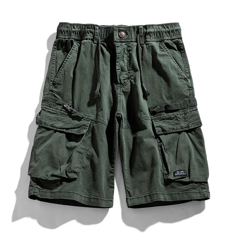 Summer Men Cargo Multi Pocket Cotton Shorts Mens Casual Solid Elastic Waist Shorts Spring Jogger Shorts Pants Male Dropshipping