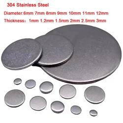 50-100Pcs 304 Stainless Steel Round Plate Disc Pad Plate Sheet Circular Flat-plate Diameter 6/7/8/9/10/11/12mm Thick 1mm-3mm