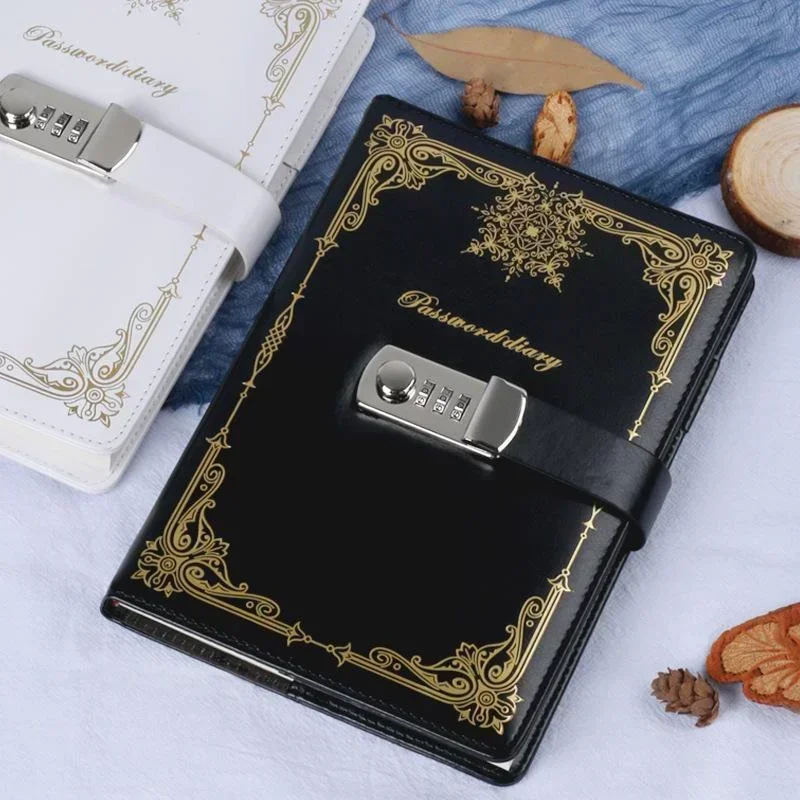 A5 Creative School Office Supplies Password Book Stationery Personal Diary Vintage Notebook with Lock for Writing and Journals