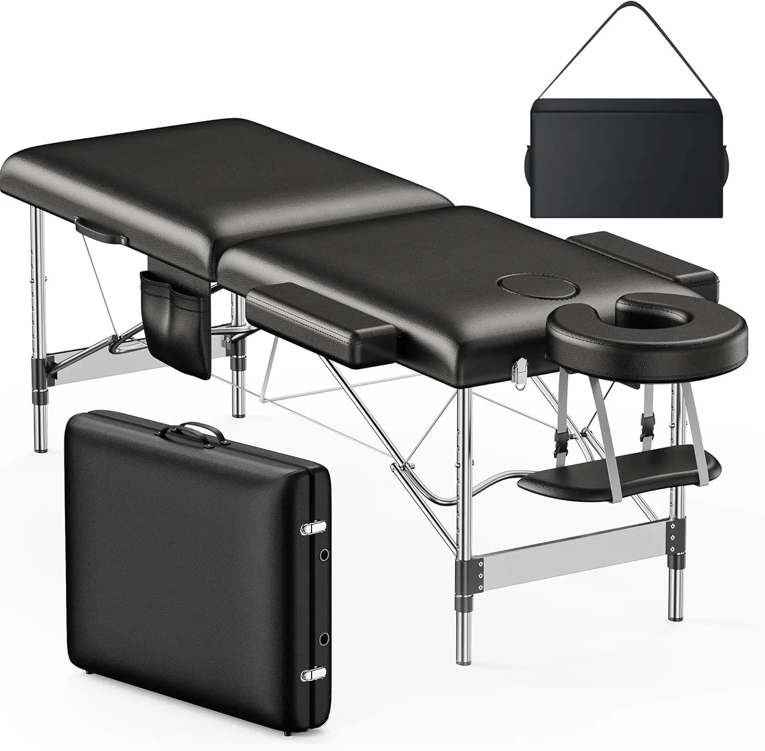 

Brelley Massage Table Portable, 2-Fold Lash Bed with Side Pocket, Adjustable Height, Sturdy Aluminum Frame, Esthetician Spa