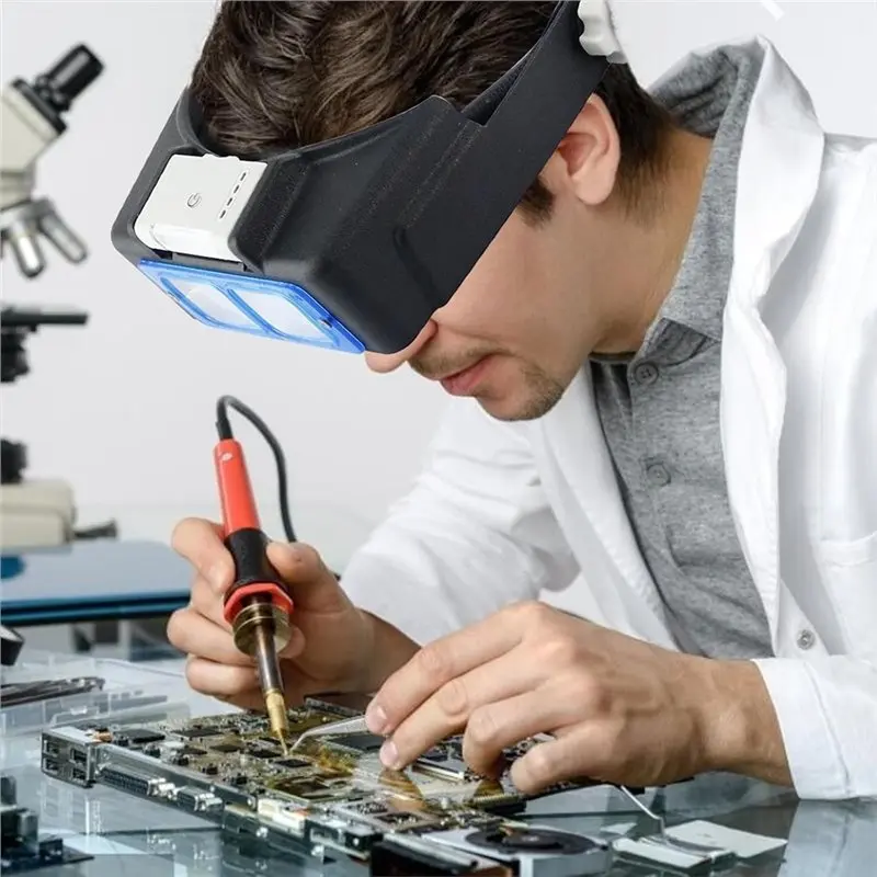 【HOT-PRICE!】Head Mount Rechargeable Headband Magnifier With LED Light, Jewelers Optivisor Hobbies Visor Maning Glasses