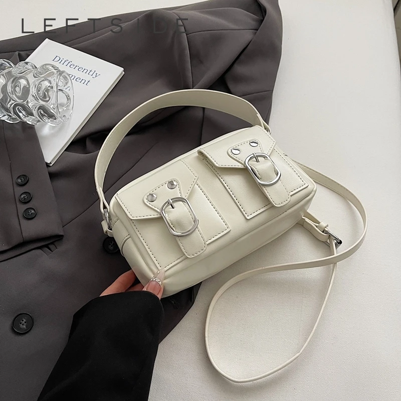 

LEFTSIDE Women's Cream White Leather Small Crossbody Bag Retro Aesthetic Daily Dating Casual Shoulder Bag 2026 New Handbags