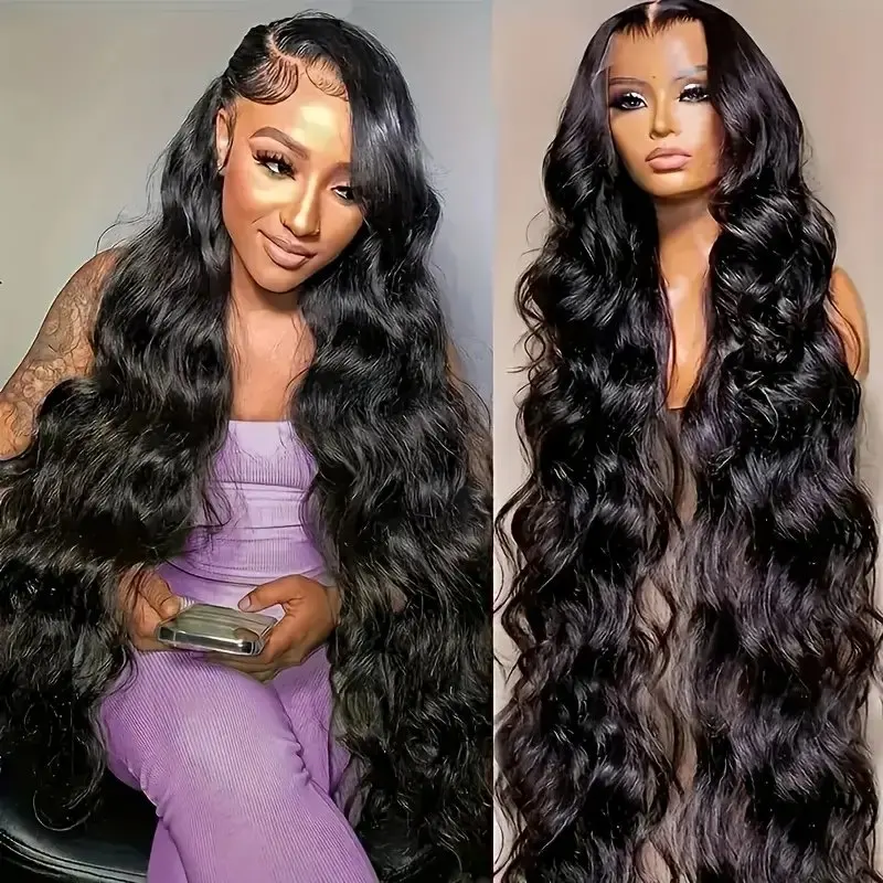 Natural Black 150 Density 13x6 HD Lace 18 32 Inch Wig Glueless Pre-Cut Water Women Front Wave Human Hair Wig