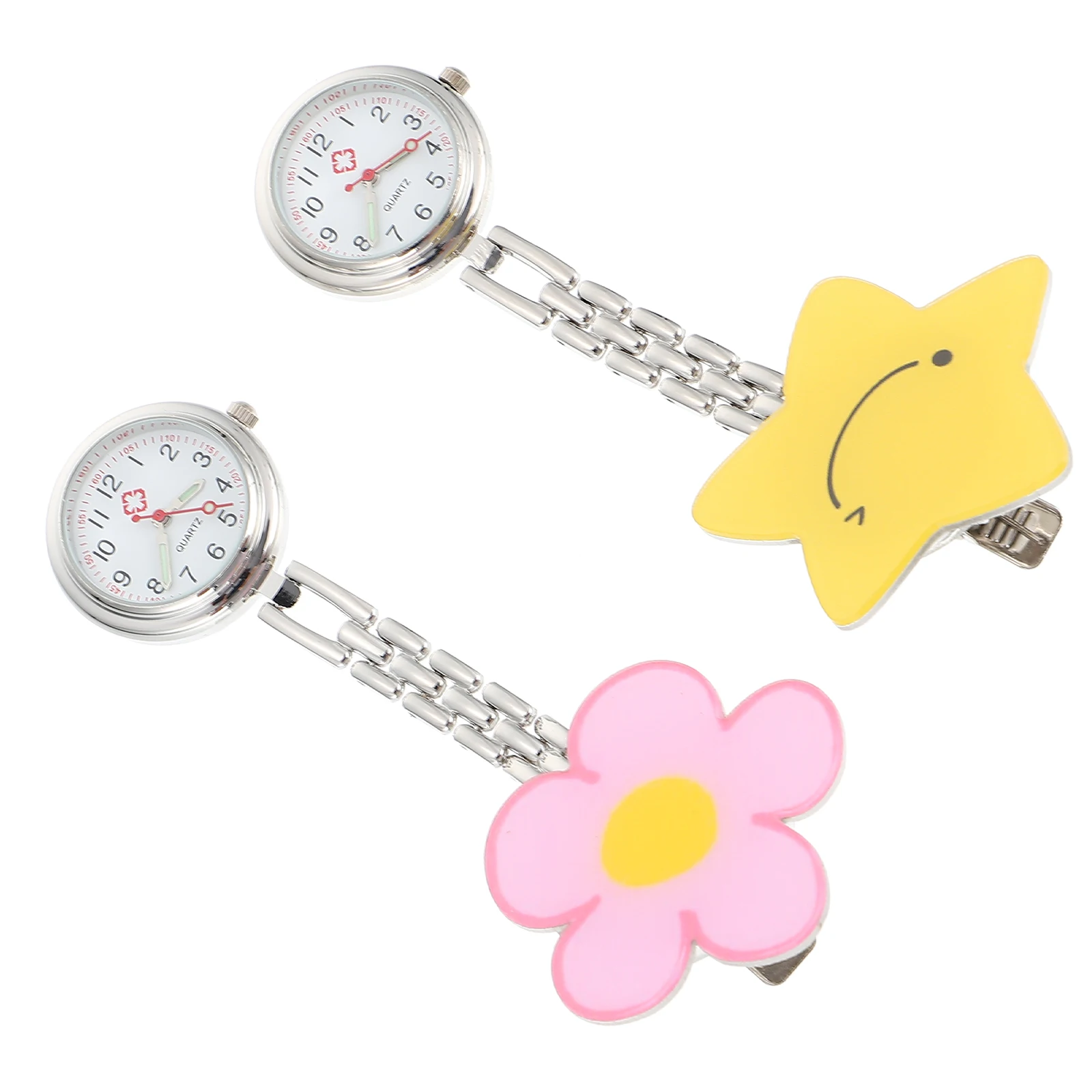 

2pcs Luminous Pocket Watch Coated Glass Student Nurses Clip Watches Night Glow Portable Practical Accessories